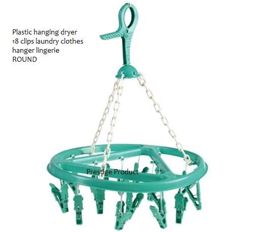1 x Plastic hanging dryer - 18 clips - laundry clothes hanger lingerie [ROUND]