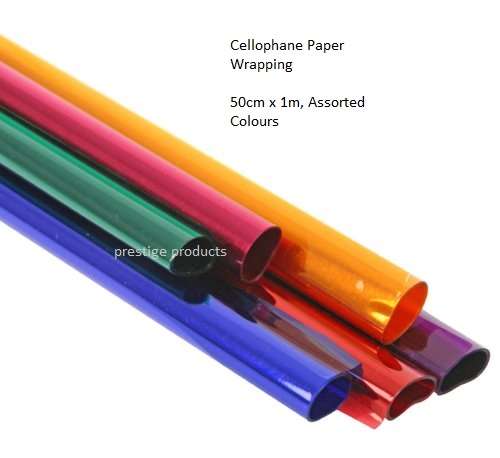 6 X Cellophane Paper Wrapping  50cm x 1m, Assorted Colours as is