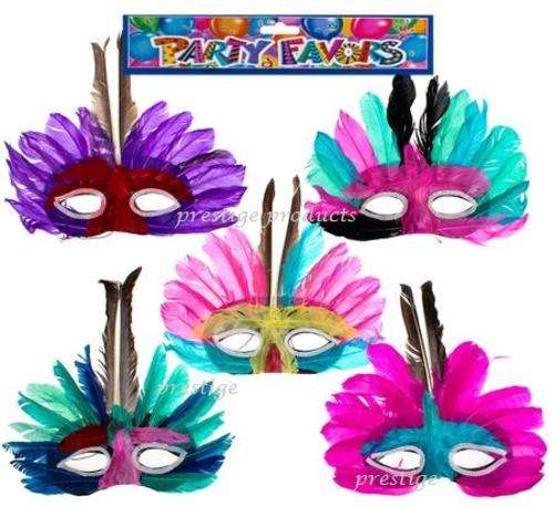 1 x Dress Up Mask Feathered - Assorted