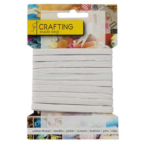 1 x White Elastic  6mm x 3m Carded