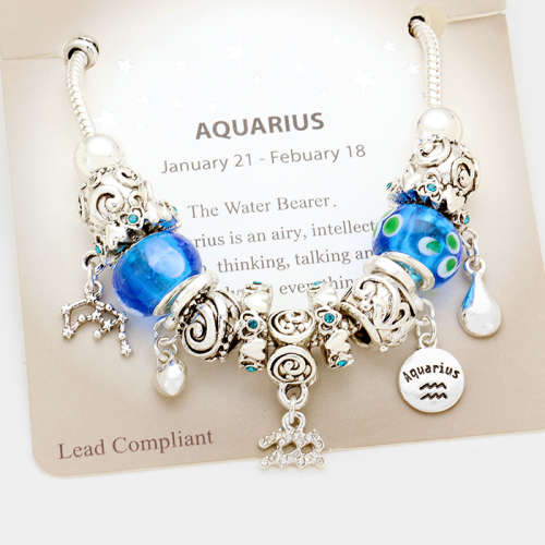 Multi-bead zodiac sign charm bracelet