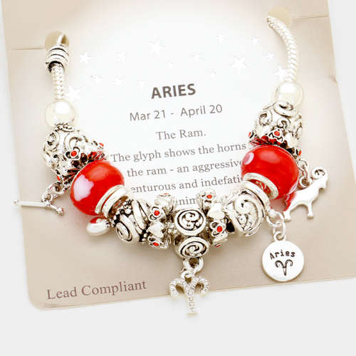 Multi-bead zodiac sign charm bracelet