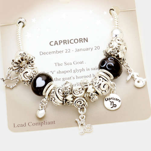 Multi-bead zodiac sign charm bracelet