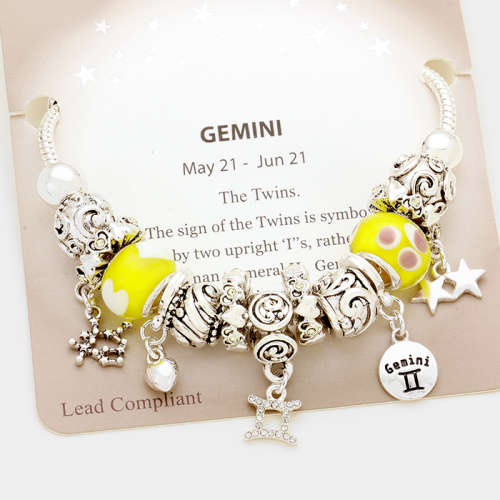 Multi-bead zodiac sign charm bracelet