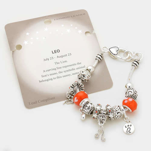 Multi-bead zodiac sign charm bracelet