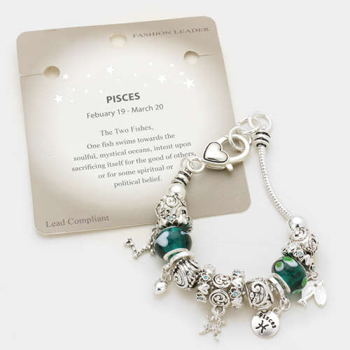 Multi-bead zodiac sign charm bracelet