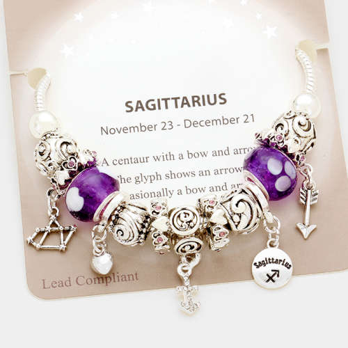 Multi-bead zodiac sign charm bracelet
