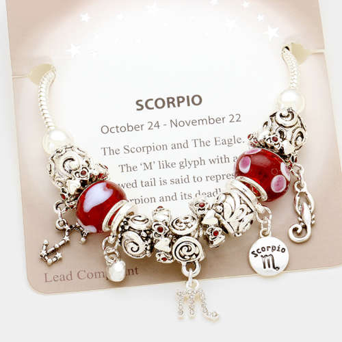 Multi-bead zodiac sign charm bracelet