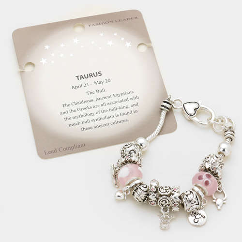 Multi-bead zodiac sign charm bracelet