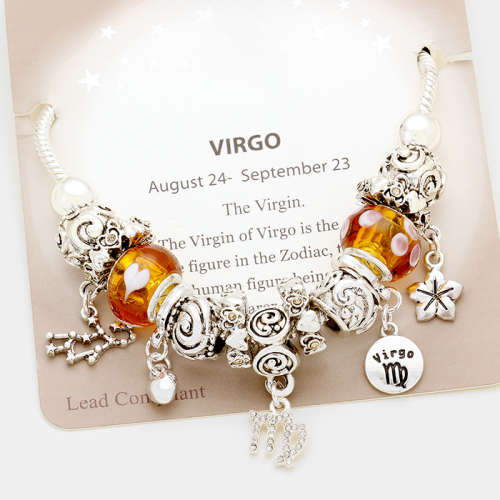 Multi-bead zodiac sign charm bracelet