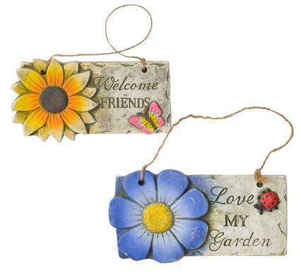 2 X Orn Sign Flower Garden 20x11cm Asstd