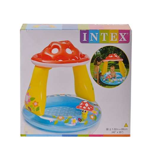 Intex Mushroom Shaded Baby Pool  102x89cm, 13cm Water Depth, Soft Floor