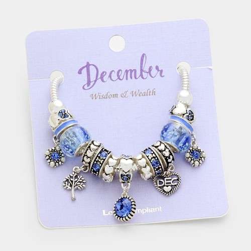 1 X MULTI-BEAD BIRTHSTONE HEART CHARM BRACELET - THE PERFECT GIFT FOR HER