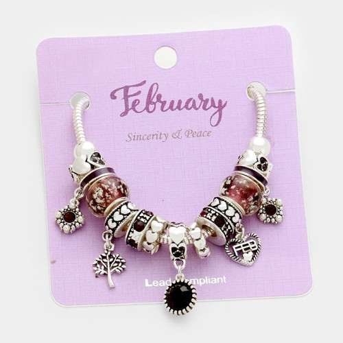 1 X MULTI-BEAD BIRTHSTONE HEART CHARM BRACELET - THE PERFECT GIFT FOR HER