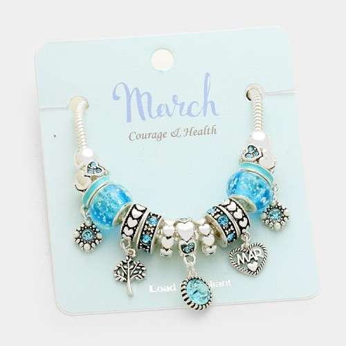 1 X MULTI-BEAD BIRTHSTONE HEART CHARM BRACELET - THE PERFECT GIFT FOR HER