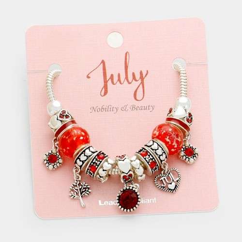 1 X MULTI-BEAD BIRTHSTONE HEART CHARM BRACELET - THE PERFECT GIFT FOR HER