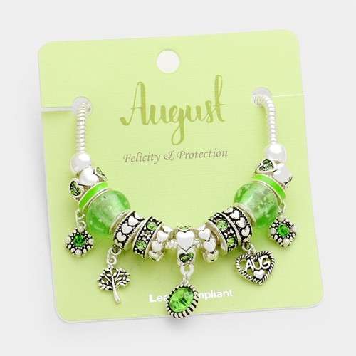 1 X MULTI-BEAD BIRTHSTONE HEART CHARM BRACELET - THE PERFECT GIFT FOR HER