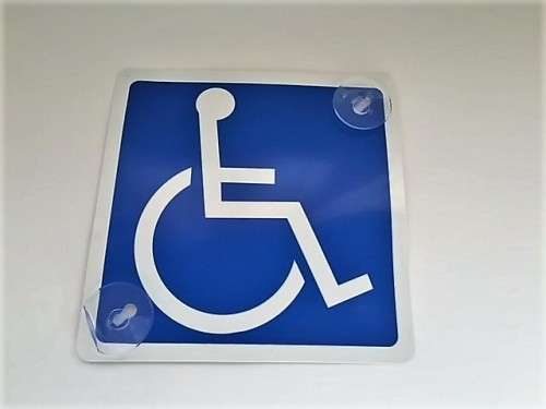 SIGN - PHYSICALLY CHALLENGED / DISABLED DRIVER PASSENGER SIGN with GLASS SUCTION