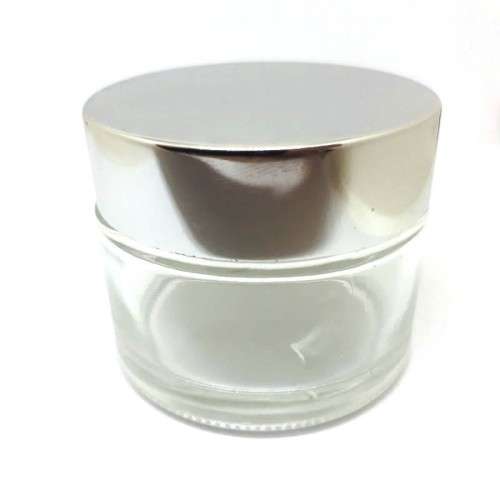 50 ml GLASS JAR complete with SILVER LID.  Great for Creams/Salves. DISCOUNTED PRICE