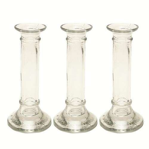 3 X CANDLE HOLDERS GLS 19cm CLEAR