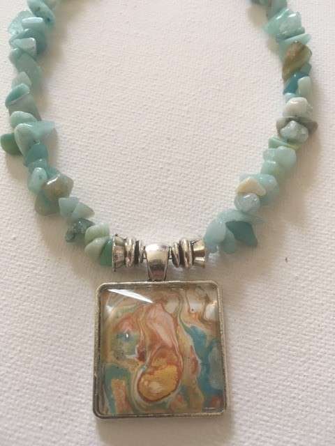 AMAZONITE NATURAL GEMSTONE PENDANT NECKLACE with UNIQUE ONE OF A KIND PENDANT