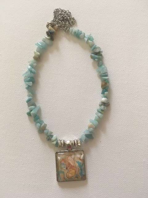 AMAZONITE NATURAL GEMSTONE PENDANT NECKLACE with UNIQUE ONE OF A KIND PENDANT
