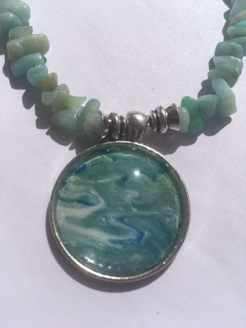AMAZONITE NATURAL GEMSTONE PENDANT NECKLACE with UNIQUE ONE OF A KIND PENDANT