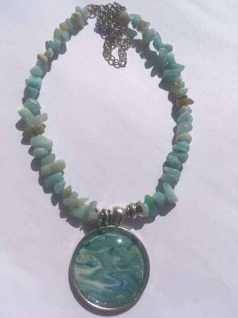 AMAZONITE NATURAL GEMSTONE PENDANT NECKLACE with UNIQUE ONE OF A KIND PENDANT