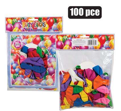 BALLOONS 100PC ASSORTED COLOURS