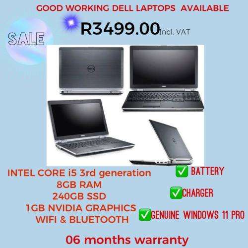 DELL LATITUDE E6530:8GB RAM, i5-3520 2.6G, 240G SSD, 1G NVIDIA , NO SCRATCH NO DENT, WIN 11 PRO