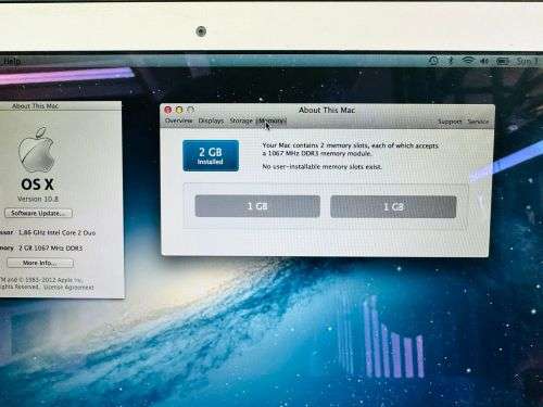 APPLE MACBOOK AIR A1369: CORE 2 DUO 1.86GHZ, 2GB RAM, 250GB STORAGE. MAC OS X 10.8.  CLEAN!!!!!