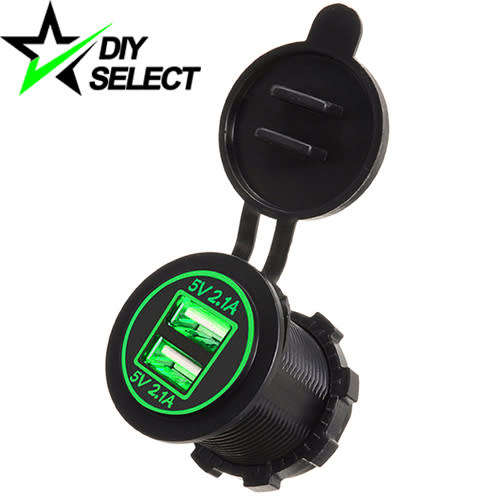 Car DC Twin USB Charger Power Socket Green Led 12V **LOCAL STOCK**