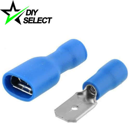 Connector Crimp Spade 6.3mm Male + Female Blue Pair **LOCAL STOCK**