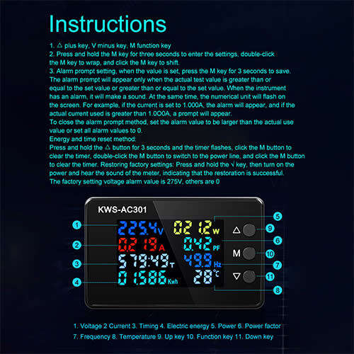 Meter Energy Watt 8-IN-1 220V AC 100A + Closed Ring **LOCAL STOCK**
