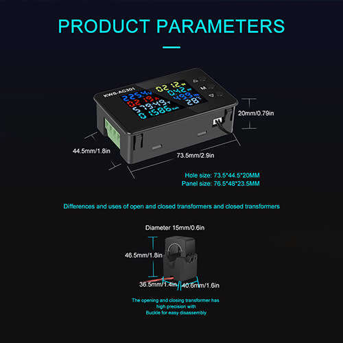 Meter Energy Watt 8-IN-1 220V AC 100A + Closed Ring **LOCAL STOCK**