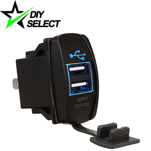 Car Twin USB Charger Power Socket Rectangle Blue Led DC 12-24V **LOCAL STOCK**