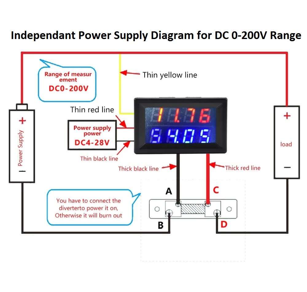 Voltmeter Ammeter DC 0-200V 50A 4 Digit Display + Shunt **LOCAL STOCK**