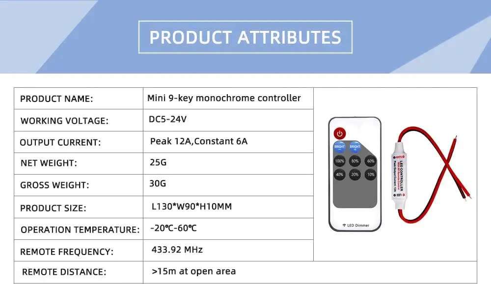 Controller Wireless RF Dimmer 12V Single Colour with Remote **LOCAL STOCK**