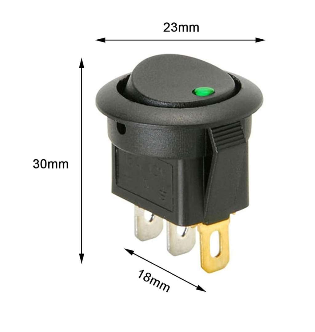 Rocker Switch Round Green Led 220V AC **LOCAL STOCK**