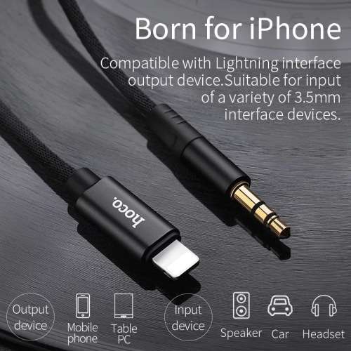 HOCO Audio AUX Cable for Lightning Male to 3.5mm Male 1m HIFI Output Jack Cable Adapter for Car Spea