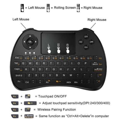 mini Keyboard wth RGB Backlit with Touchpad Handheld for pc ,smart tv and box
