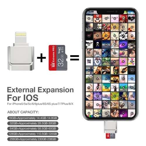 TF Card Reader PlugandPlay Lightning to Mini SD Adapter No Need Driver For iPhone