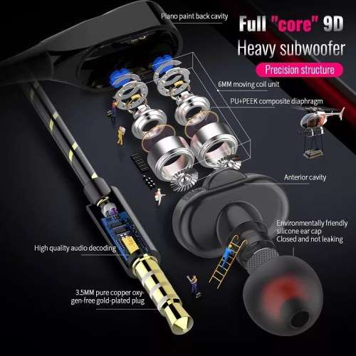 Double Drive in ear subwoofer stereo wired hearphone microphone sport