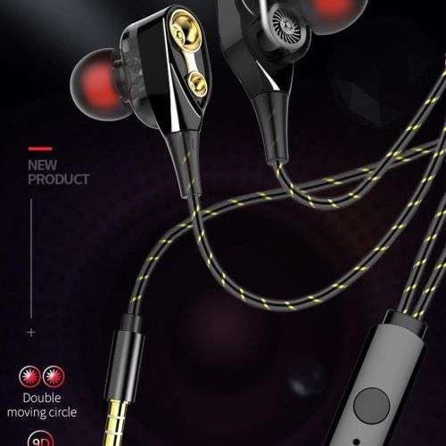 Double Drive in ear subwoofer stereo wired hearphone microphone sport