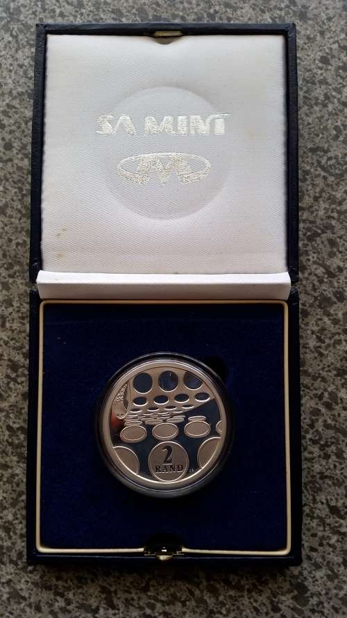 1992 SA MINT Silver Proof R2 Encapsulated in Blue SAM COA case
