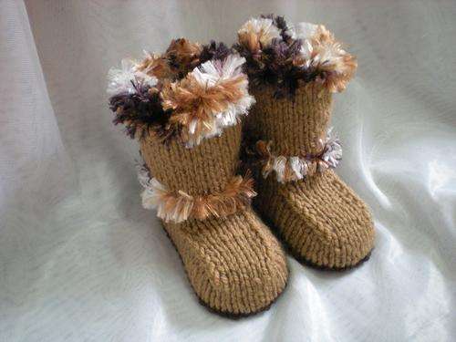 Baby Booties Eskimo Tan with Brown Trim [6-9 mths]