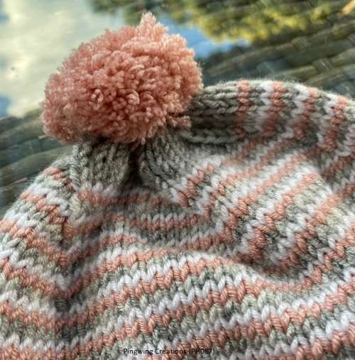 FLASH SALE  Hand Knitted Beanie (Pink, Grey and White)