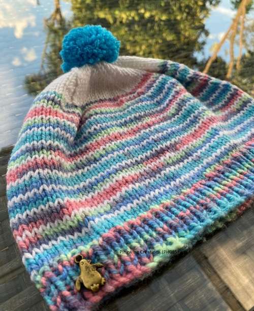 FLASH SALE  Hand Knitted Beanie (Turquoise, White and Pink)