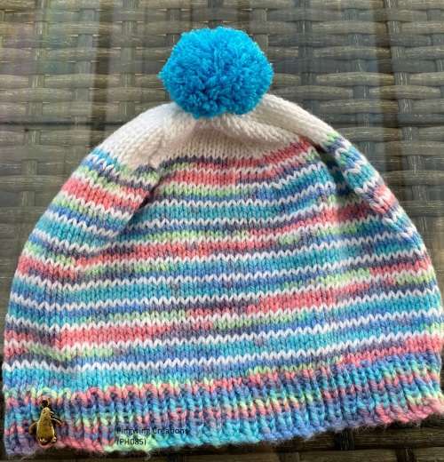 FLASH SALE  Hand Knitted Beanie (Turquoise, White and Pink)
