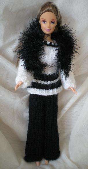 Barbie Clothes - Black pants, white Batwing Jersey and Black scarf
